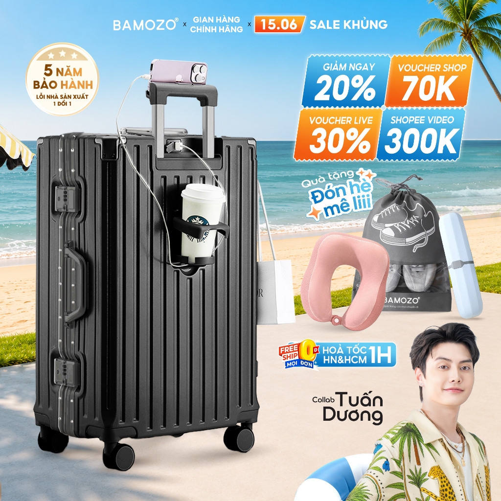 Vali 9066 Size 28 Bamozo Khung Nhôm Khoá Sập Cao Cấp Cỡ Lớn_9066