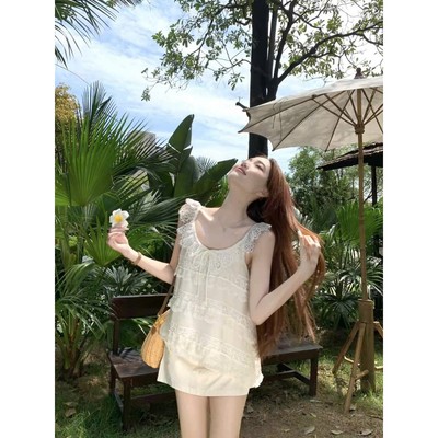 LYRA - Áo Ren Tầng Phối Nơ Ngực Sát Nách Hai Dây Dáng Babydoll Tiểu Thư Nàng Thơ Đi Biển CSYAC0497