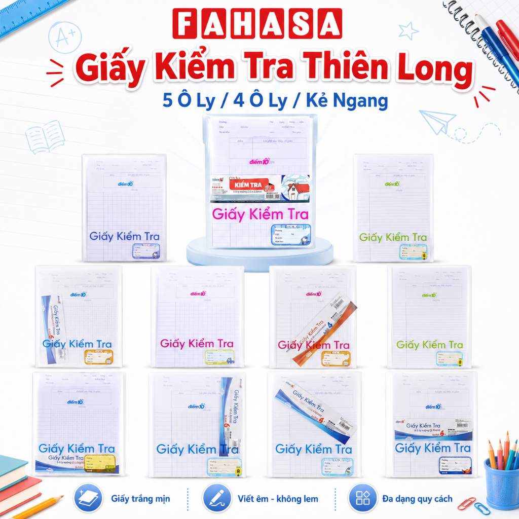 Giấy Kiểm Tra Thiên Long 5 Ô Ly/ 4 Ô Ly/ Kẻ Ngang