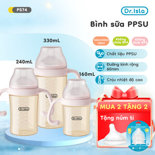 Bình sữa cho bé Dr.isla Vật liệu PPSU 160ml 240ml 330ml thiết kế chống đầy hơi  BPA Free an toàn và tiện lợi theo PS74
