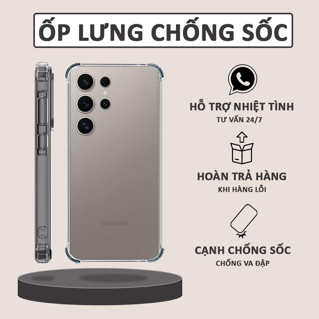 Ốp lưng cho Samsung Galaxy S24 Ultra / S24 FE / S24 Plus / S24+ / S24 chống sốc trong suốt, ốp lưng 