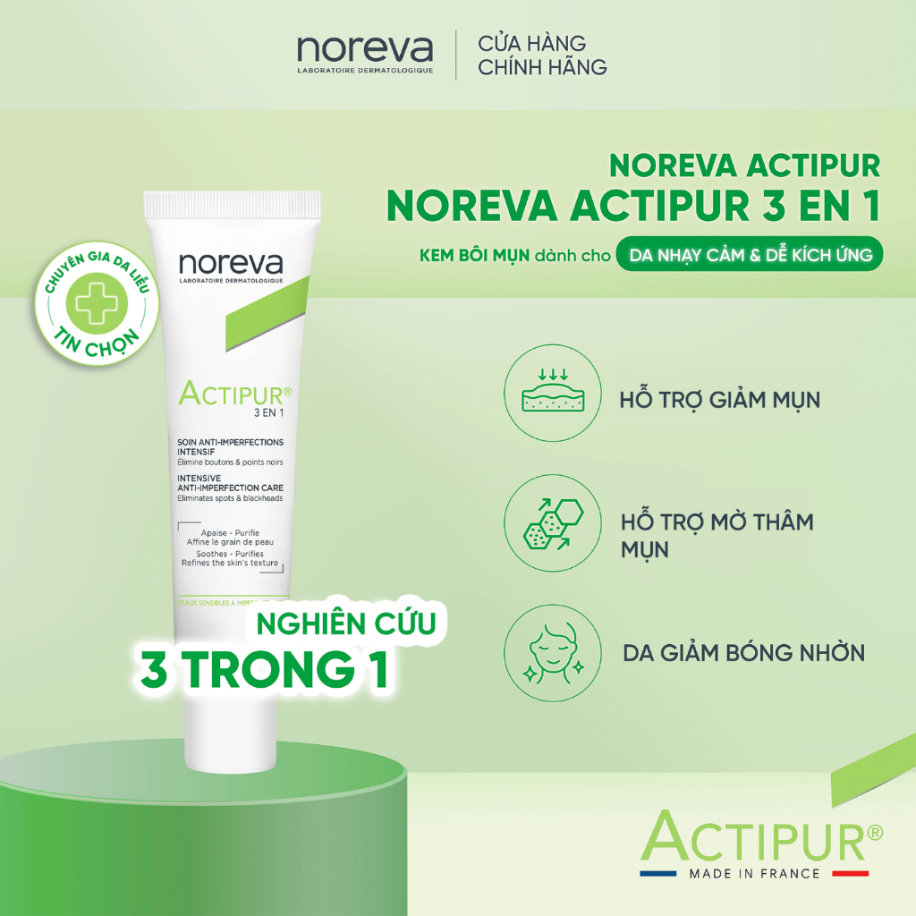 Kem bôi tri mụn Noreva Actipur 3 En 1 Intensive Anti-Imperfection Care 30ml