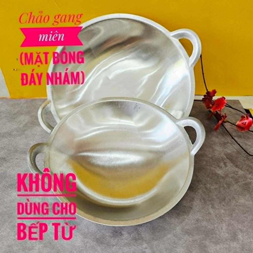 Chảo gang miên - đúc Nguyên Khối size  25cm, 30cm . Không dùng cho bếp từ