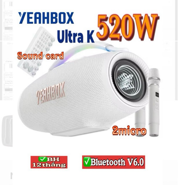 Loa Yeahbox Ultra K 520W loa Bluetooth karaoke di động ngoài trời tặng kèm bàn chỉnh sound card và 2