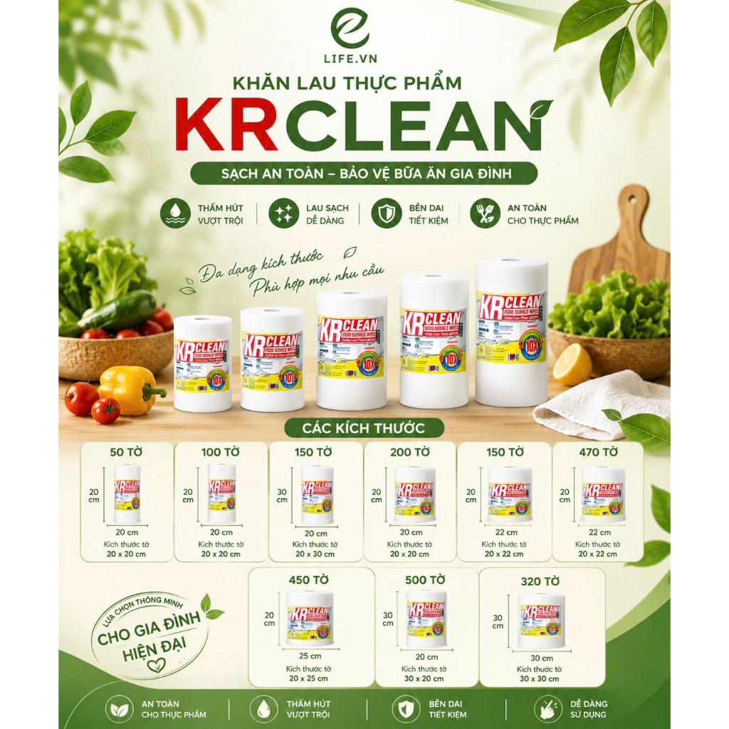 [ECO KRCLEAN] Khăn lau thực phẩm KRCLEAN - Khăn lau đa năng, thấm khô thịt cá