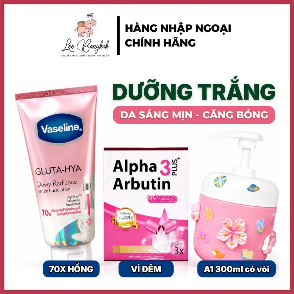 [Made in Thailand] Combo Mix Trắng Da Vaseline 4X - 70X Hồng + Viên Kích Trắng + Hũ Trộn Kem Không B