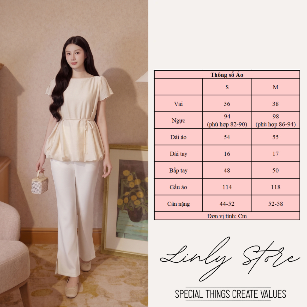 Áo kiểu nữ cổ thuyền tay ngắn dáng bí thắt eo, phong cách tiểu thư cao cấp Linly Store A-KIE41 | BigBuy360 - bigbuy360.vn
