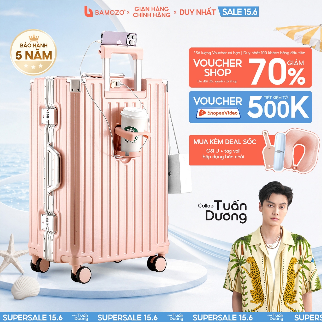 Vali Du Lịch 9066 Bamozo Size 28 Cao Cấp Bo 4 Góc Chống Va Đập Bảo Hành 5 Năm_9066
