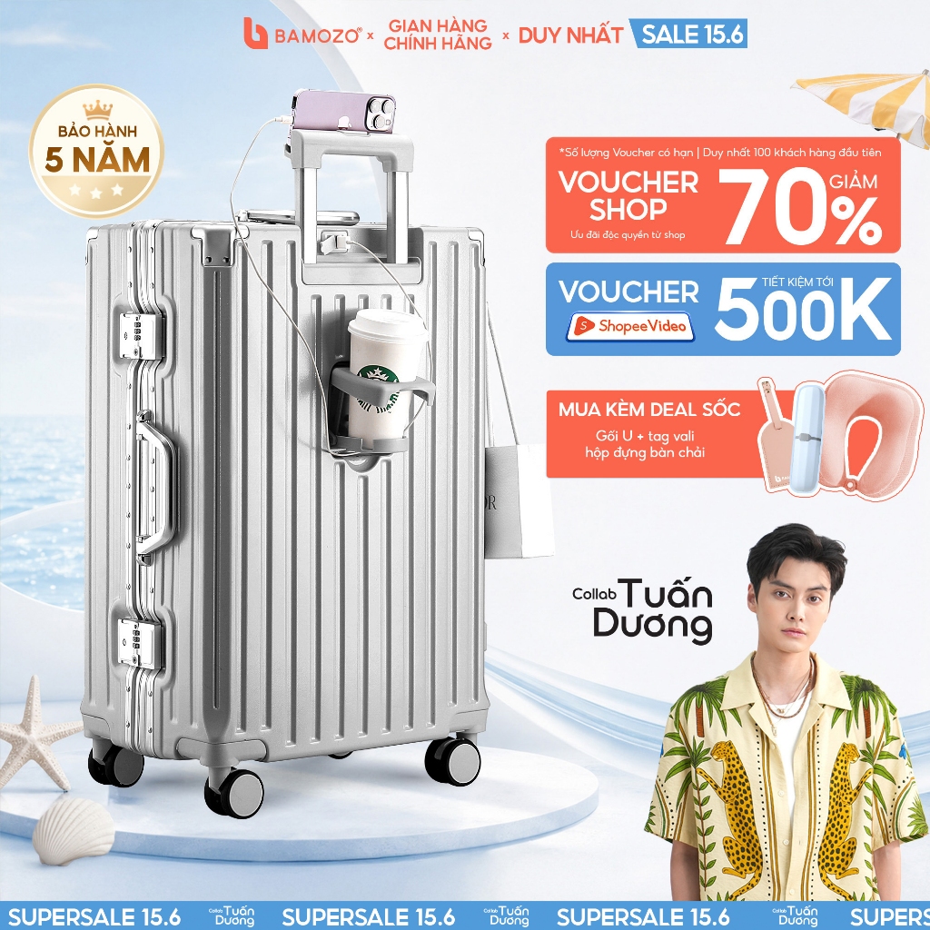 Vali Khung Nhôm Khóa Sập 9066 Bamozo Size 20/24/28 Bịt Góc Kim Loại Chống Va Đập Bảo Hành 5 Năm_9066