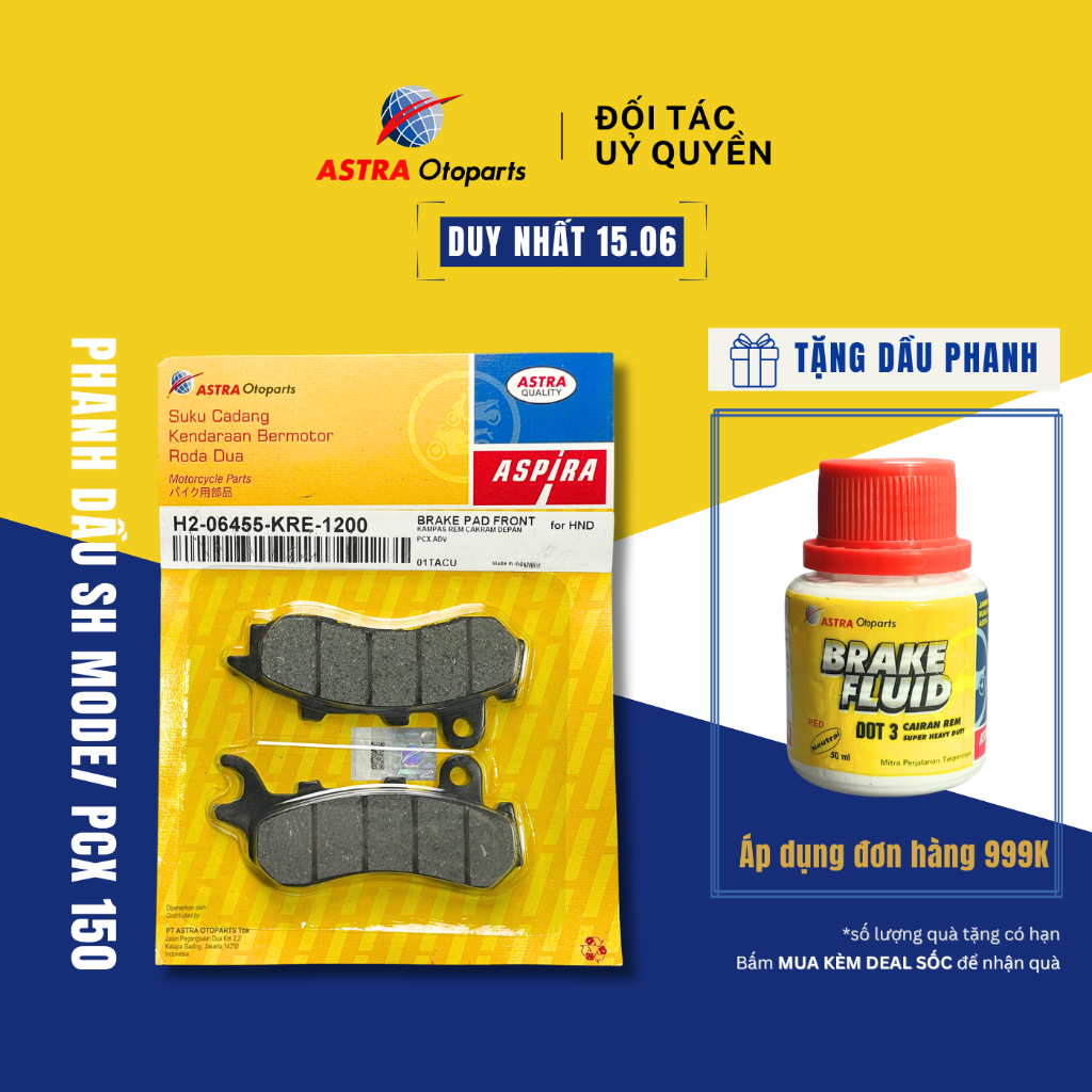 Má phanh dầu (bố thắng đĩa) ASPIRA cho Honda SH Mode ABS/ PCX 150 mã H2-06455-KRE-1200