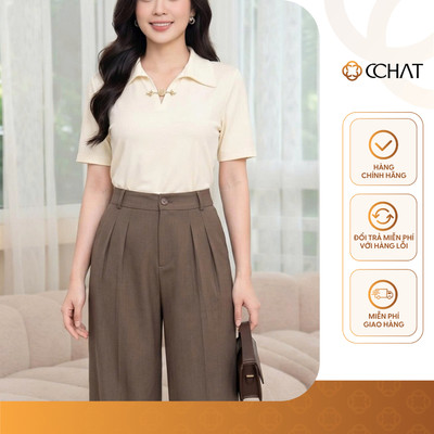 Áo Thun Nữ 𝐂𝐂𝐇𝐀𝐓 Dáng Ôm Charm Cài Cổ Trẻ Trung Chất Liệu Mềm Mại 16TNC9058OT