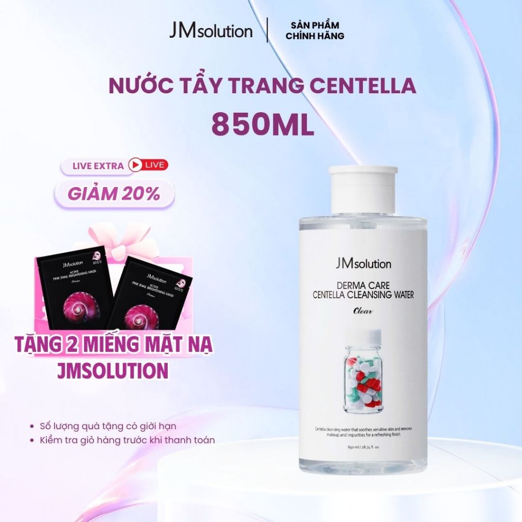 [850ml/Tặng 2 Miếng Mask Jmsolution ] Nước Tẩy Trang JMSolution Derma Care Centella Hỗ Trợ Cấp Ẩm 85