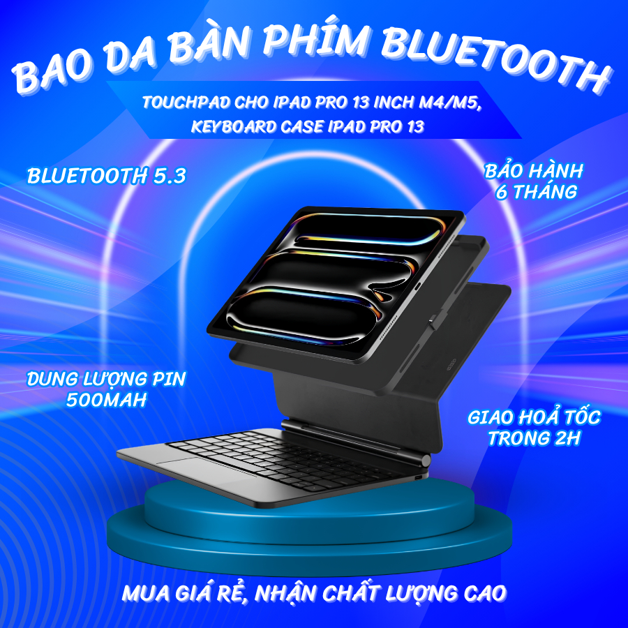 Bao Da Bàn Phím Bluetooth Touchpad Cho iPad Pro 13 inch M4/M5, Keyboard Case iPad Pro 13