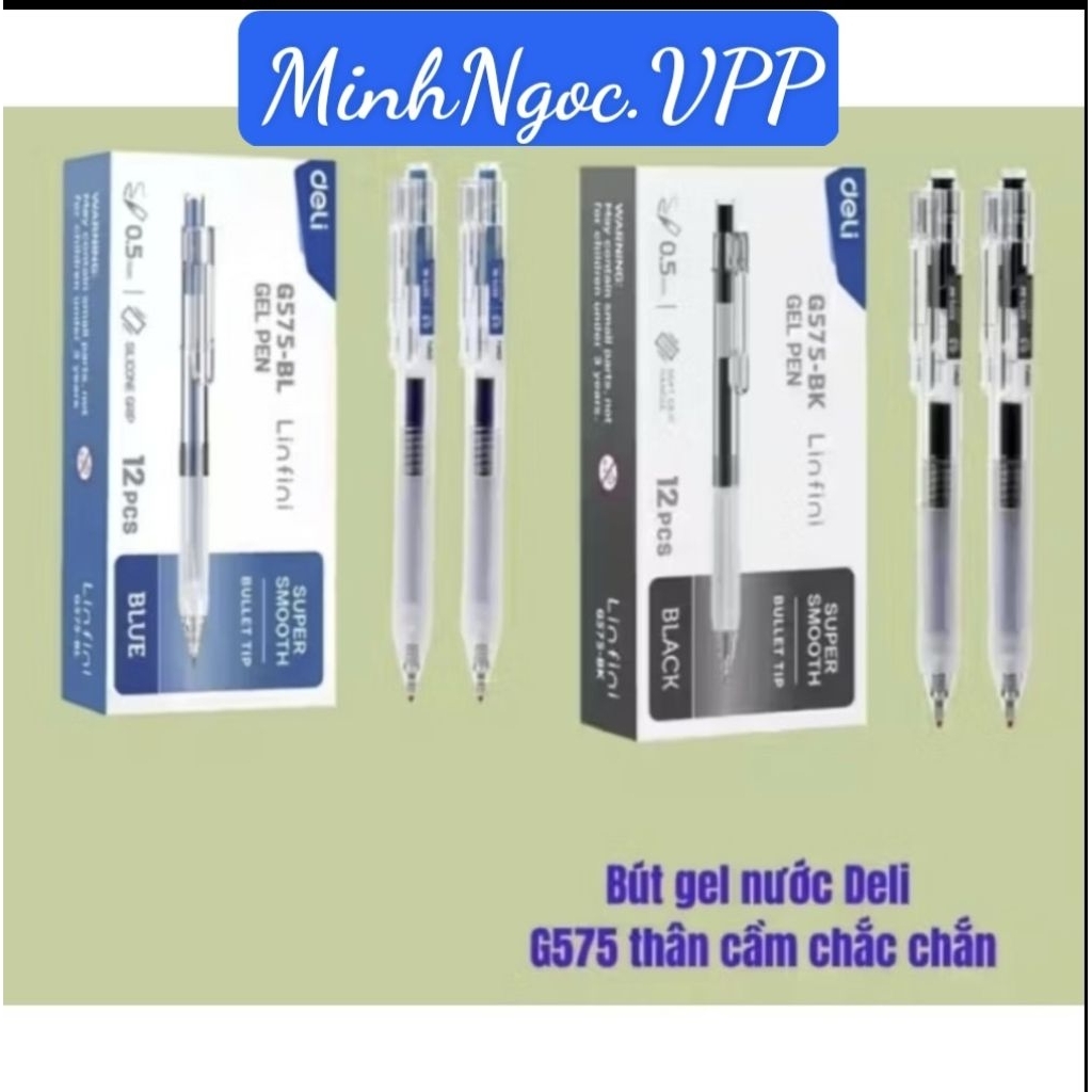 HỘP 12/6/2 CÂY bút gel G575 Deli đầu ngòi 0,5mm mực ra đều trơn đẹp