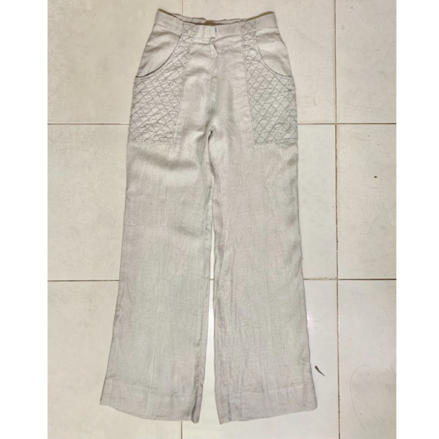 3️⃣3️⃣9️⃣ [Used Nhật] Quần linen nữ, lưng cao, màu xám, size S (42-46kg), mã Ln30