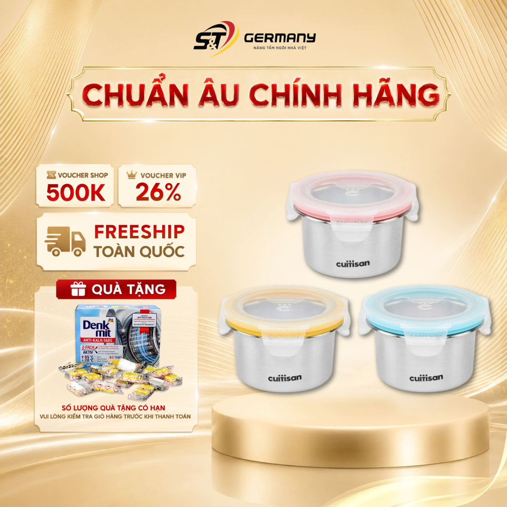 Set 3 hộp trữ đồ ăn dặm Inox 316 Cuitisan 200,250ml kháng khuẩn cao cấp - EC10-202S3 GermanySNT