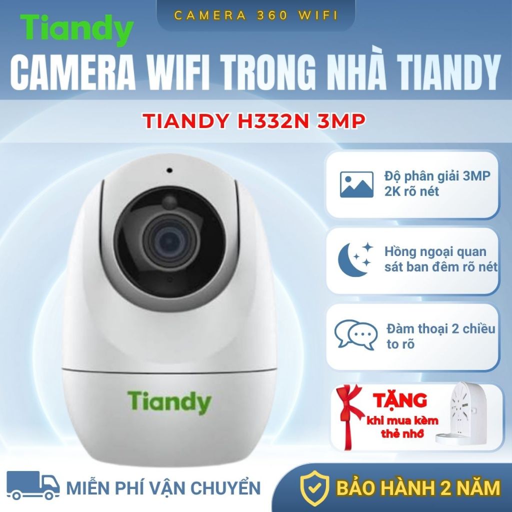 Camera WiFi Trong Nhà Tiandy TC-H322N 2MP /H332N 3MP/ H342N 4MP Quay Quét 360 Độ, Đàm Thoại 2 Chiều,
