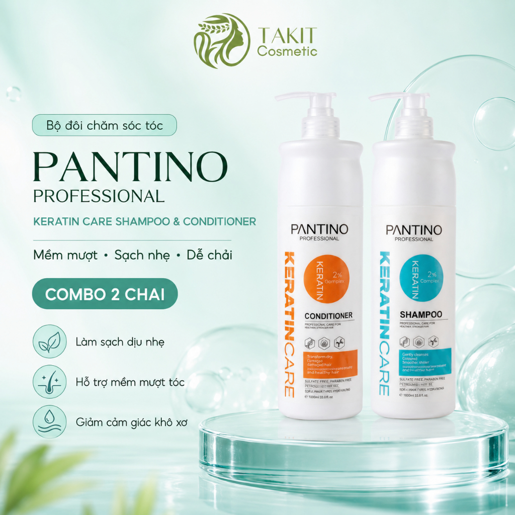 Dầu Gội Pantino Professional Keratin Care 1000ml | Keratin Collagen Biotin, Dưỡng Tóc Mềm Mượt