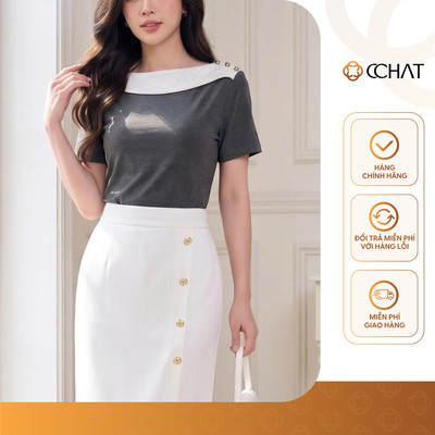 Áo Thun 𝐂𝐂𝐇𝐀𝐓 Dáng Ôm Mellow Cổ Ngang Thanh Thoát Chất Liệu Mềm Mát Cao Cấp 16TNC9068OT