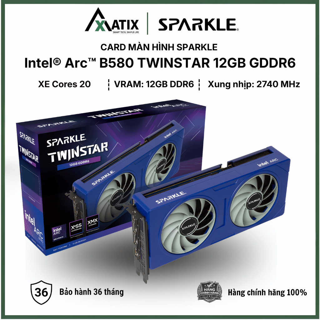 [CHÍNH HÃNG] Card màn hình VGA SPARKLE Intel® Arc™ B580 TWINSTAR 12GB GDDR6 - Bảo Hành 36 Tháng