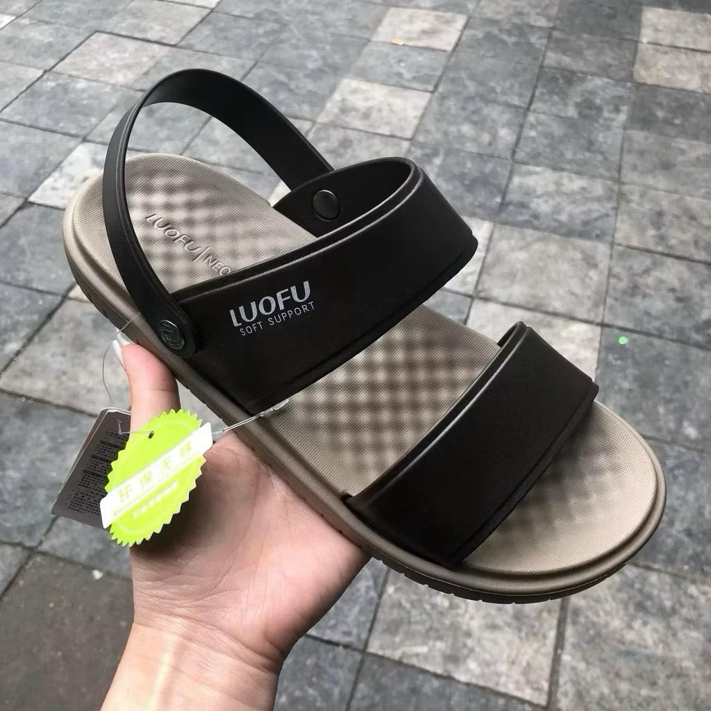Dép nam 2 quai hậu LOUFU (chính hãng) sandal siêu nhẹ rửa nước êm chân màu nâu - đen, hàng hộp cao c