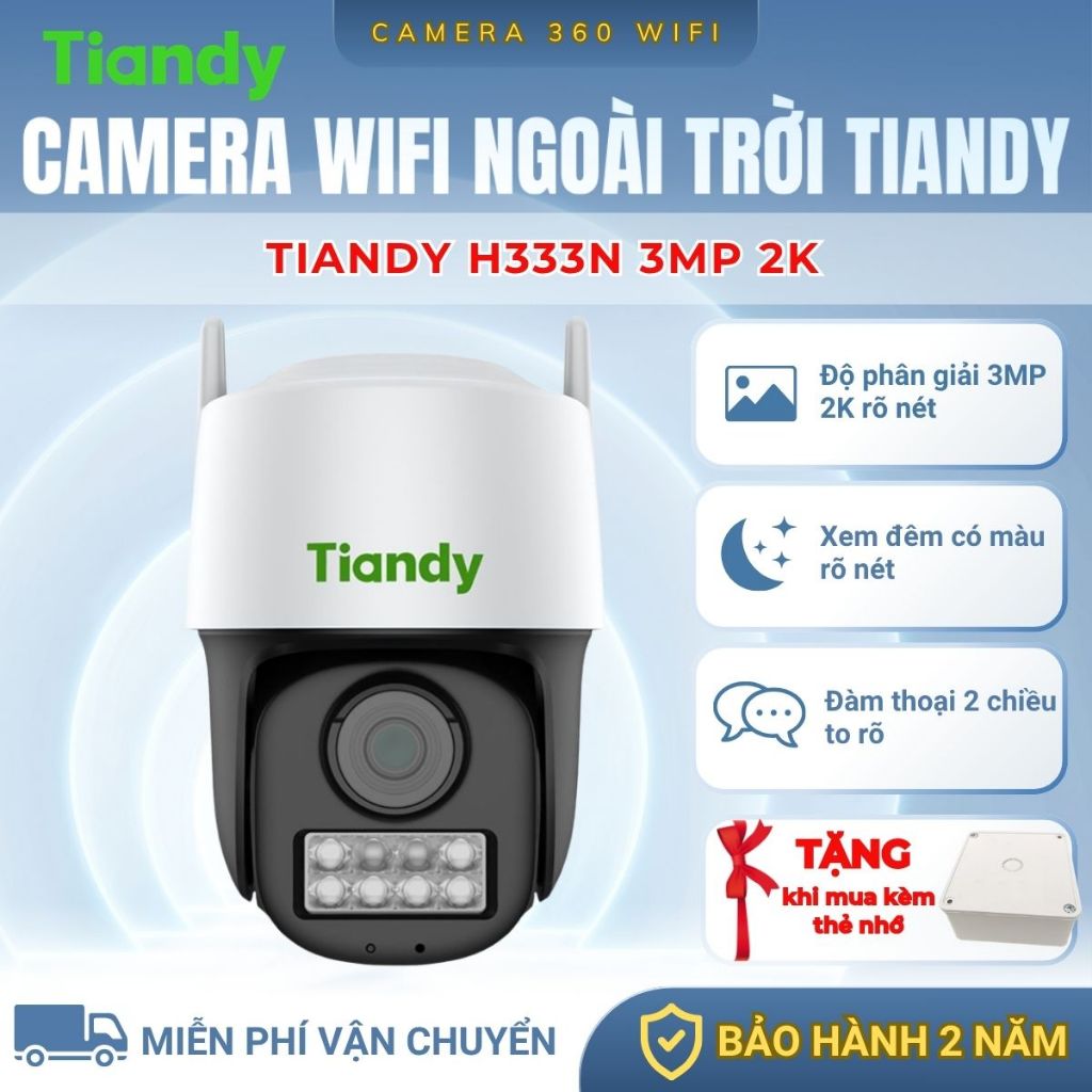 Camera WiFi Ngoài Trời Tiandy TC-H333N 3MP Xoay 360 Độ, Xem Đêm Có Màu, AI Phát Hiện Chuyển Động, Ch