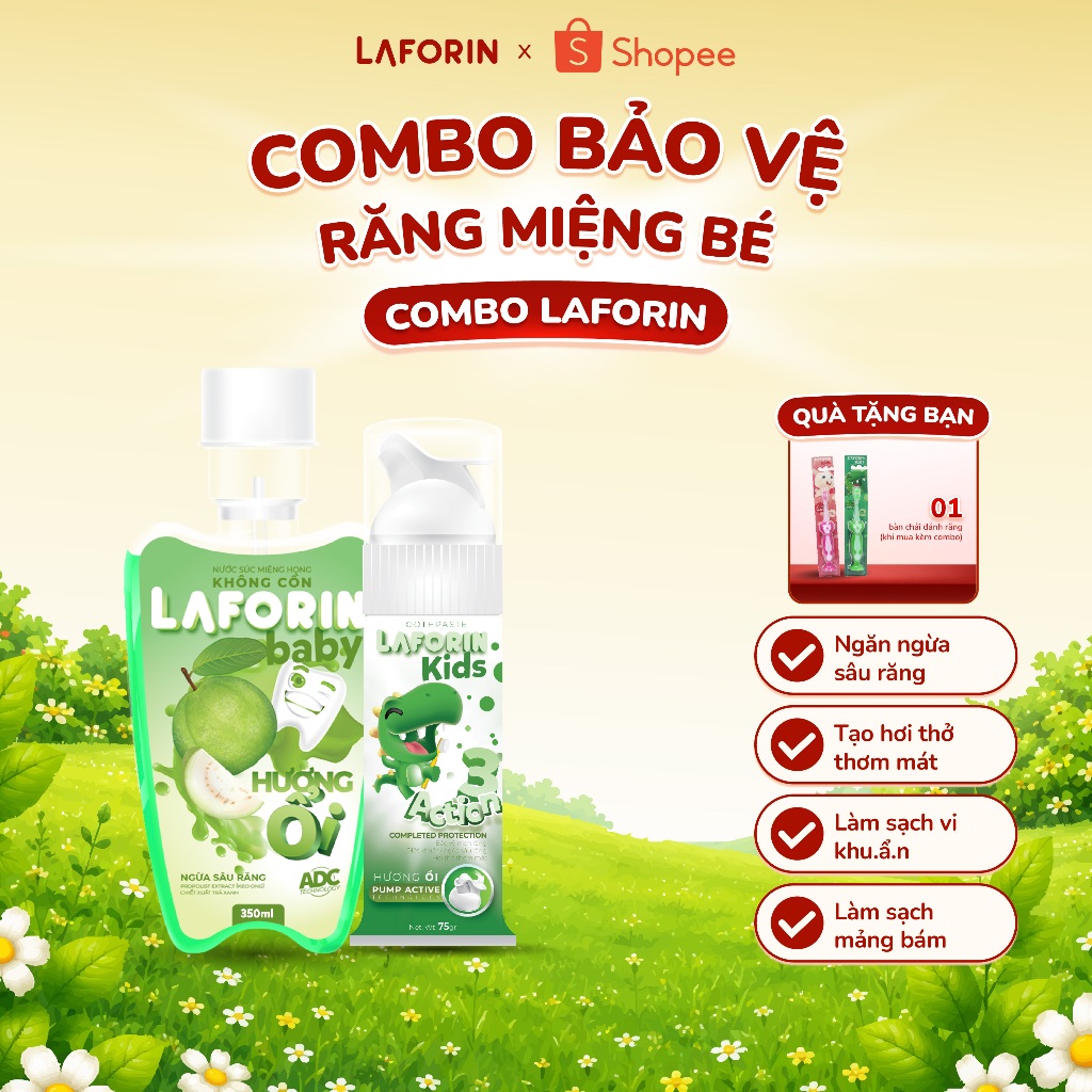 Combo KĐR Laforin Kid Và Nước Súc Miệng Laforin Baby - Giảm Sâu Răng, Viêm Nướu, Không Cay Cho Bé