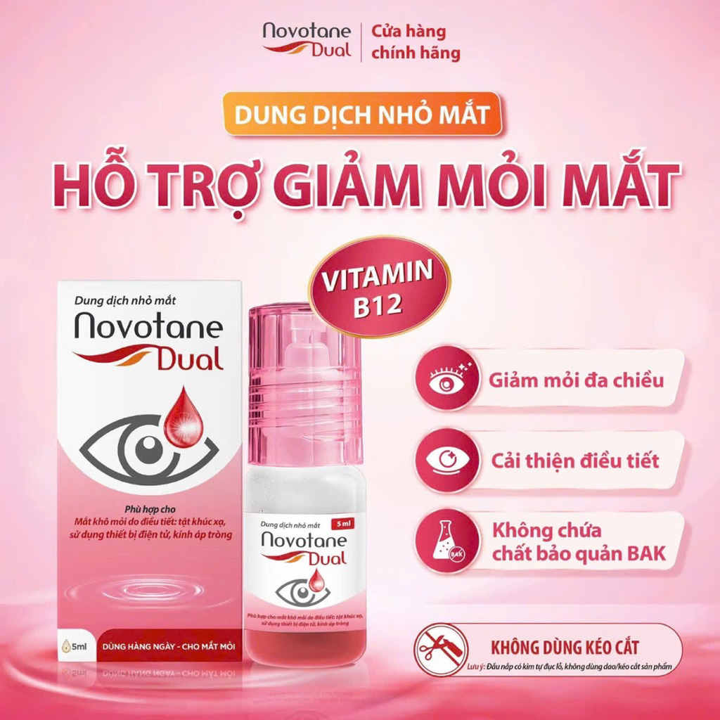 [CHÍNH HÃNG] Novotane Dual 5ml - Dung dịch nhỏ mắt Vitamin B12, giảm mỏi mắt do dùng máy tính