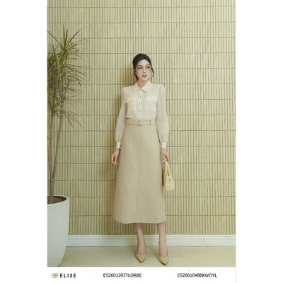 Jupe tuytsy be vàng đai eo thiết kế Elise mã sản phẩm ES2601048BKWOYL