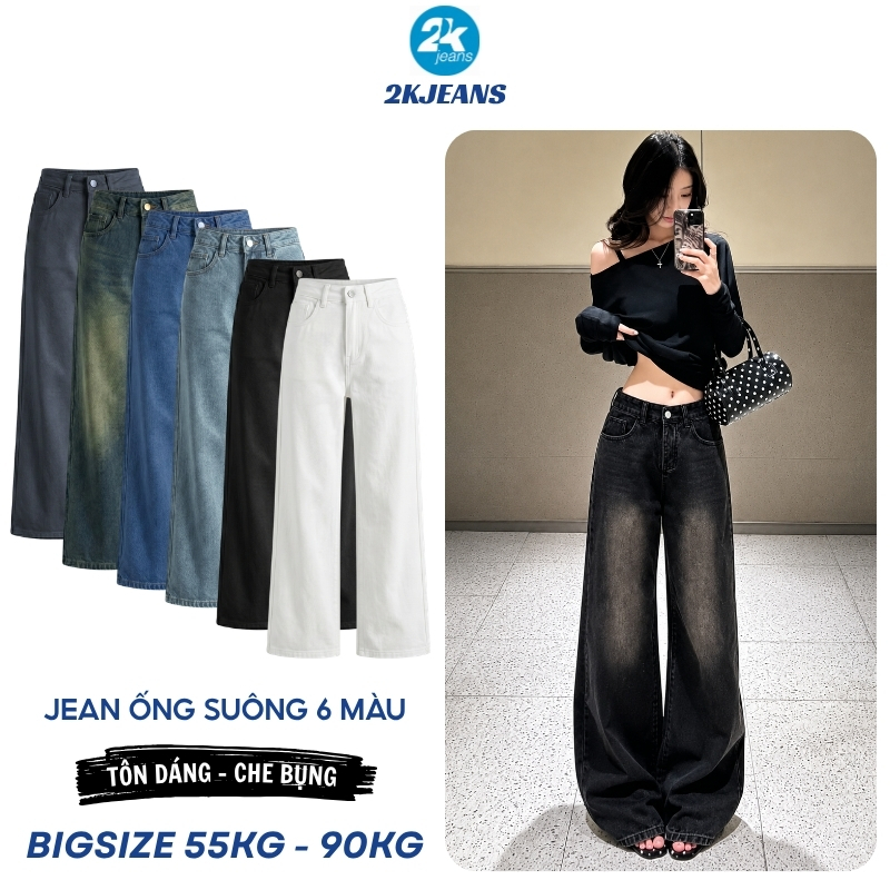 Quần Jean Nữ Bigsize MS105 Ống Suông Rộng Lưng Cao Nhiều Màu Tôn Dáng Mặc Đi Biển 55-90kg 2KJEANS