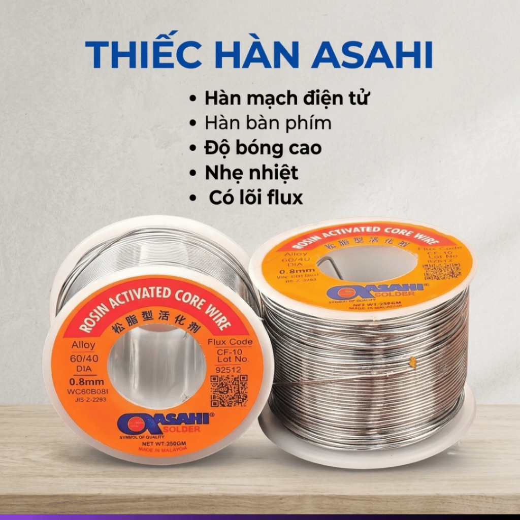 Chì hàn, Thiếc hàn Asahi Đường Kính 0.8mm | Chì Hàn Bóng Đẹp | Sn60/Pb40 nhiệt thấp