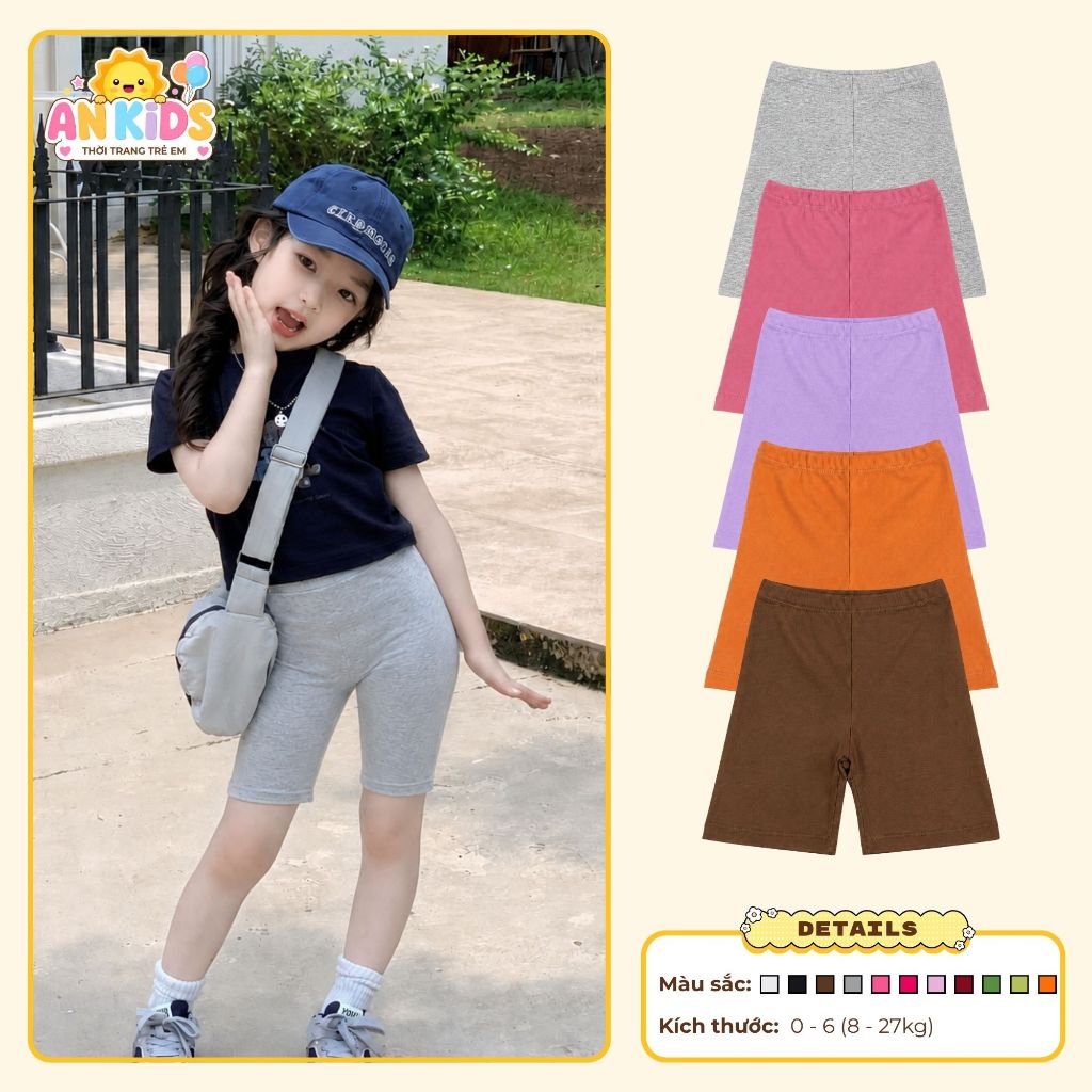 Quần legging đùi bé trai bé gái bo zip cotton co giãn, quần short legging trẻ em nhiều màu sắc
