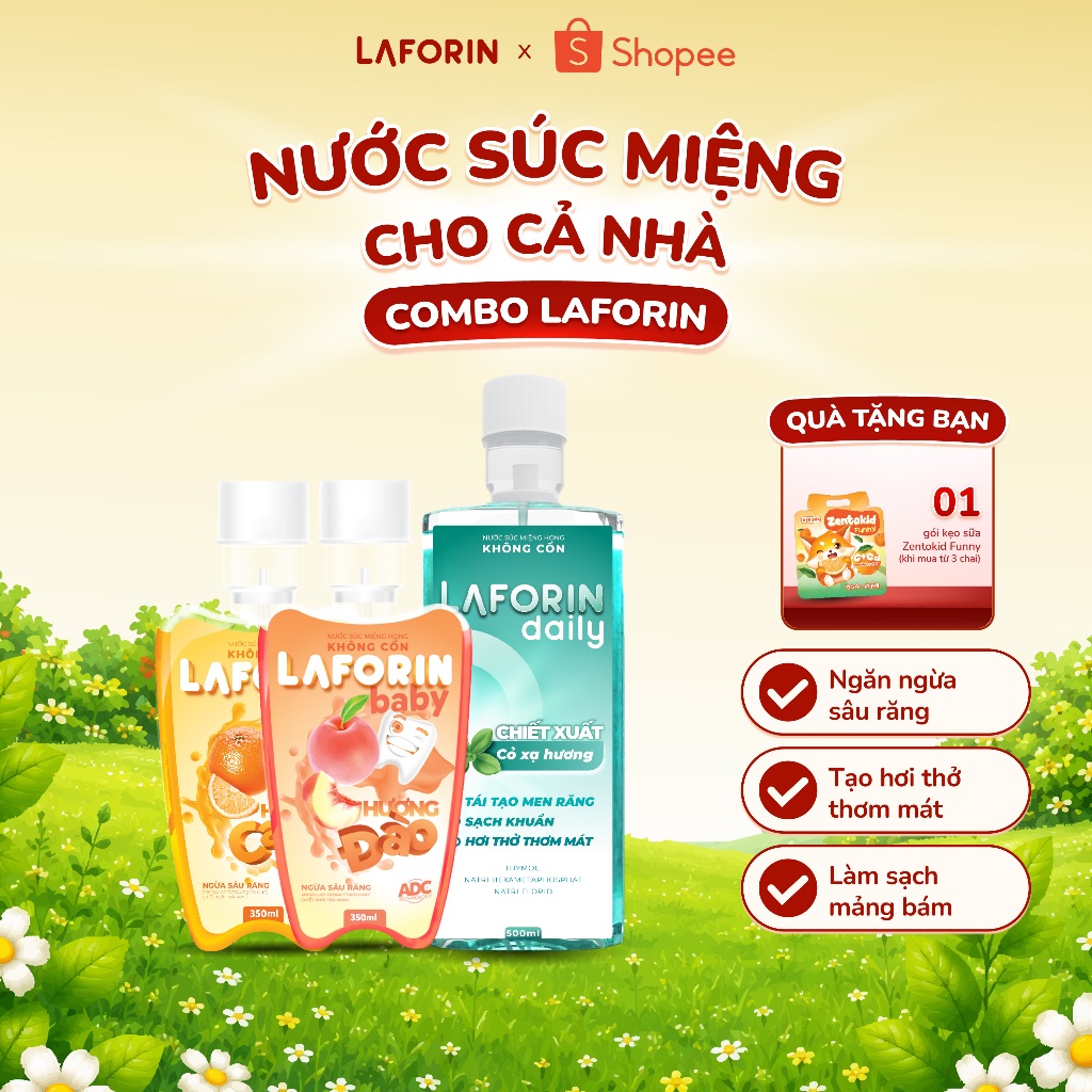 Combo 1 Laforin Daily + 2 Laforin Baby - Nước Súc Miệng Sạch Mảng Bám, Răng Chắc Khỏe Cho Cả Nhà