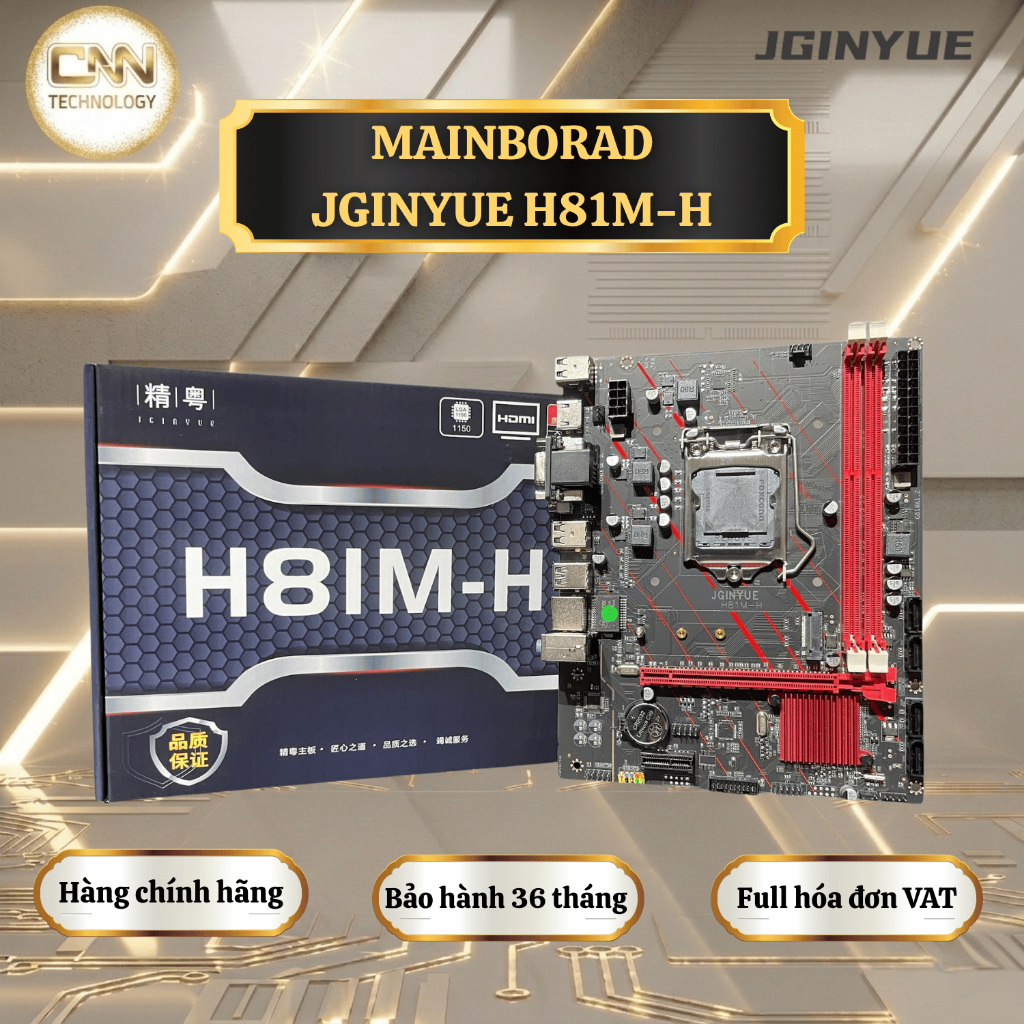 Main H81 JGINYUE H81M H HDMI, VGA, NVME New Full Box Bảo Hành 36 Tháng