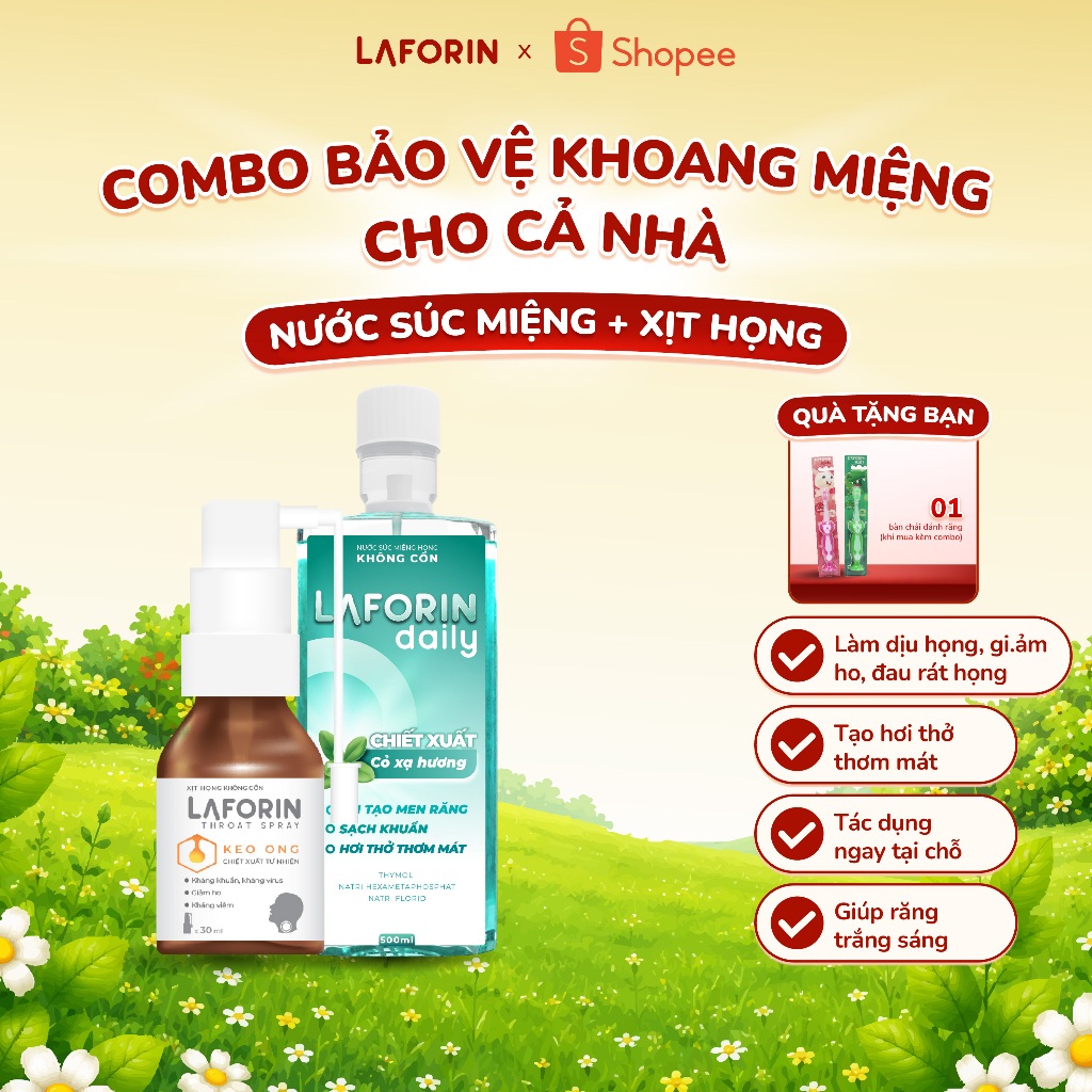 Combo NSM Laforin Daily + Xịt Họng Laforin Throat Giúp Sạch Khuẩn Cổ Họng, Giảm Ho, Đau Rát Cổ Họng