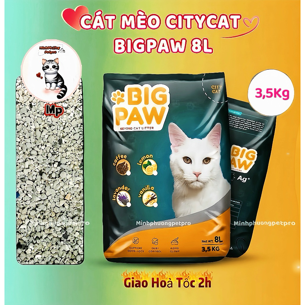 [ Tải 6 Bao ] Cát vệ sinh cho Mèo Citycat Bigpaw 8L ,cát vệ sinh dùng cho mèo, Hamster, Chuột lang