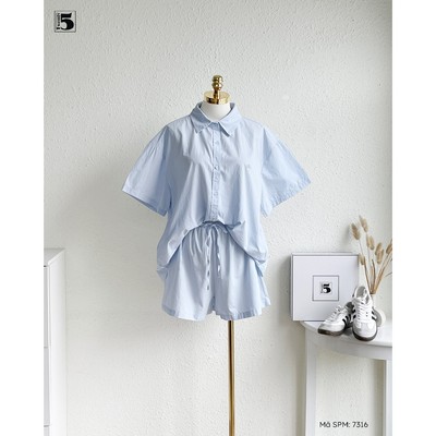 Set bộ sơ mi Twentyfive áo ngắn tay có cổ và quần cạp chun có nhiều màu 7316