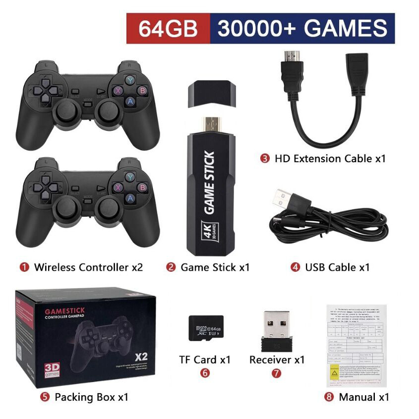 Máy Chơi Game 4 nút Không Dây 64G hơn 20.000+ Trò Chơi/ PS 10000 Game Ps1/ Ps2 /Nitendo/FC Compact/FC , kết nối HDMI.