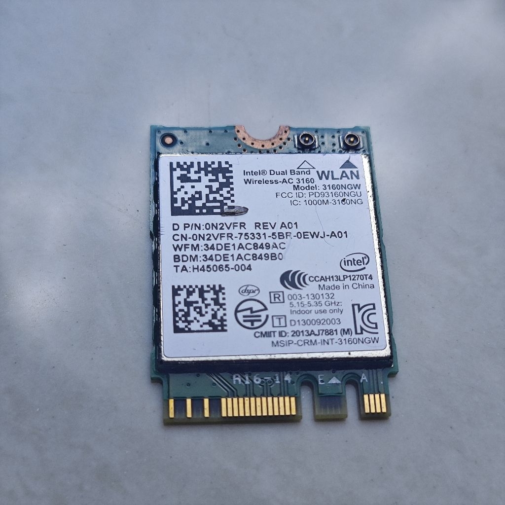 Card wifi Intel AC 3160NGW M.2 NGFF tháo máy laptop Dell