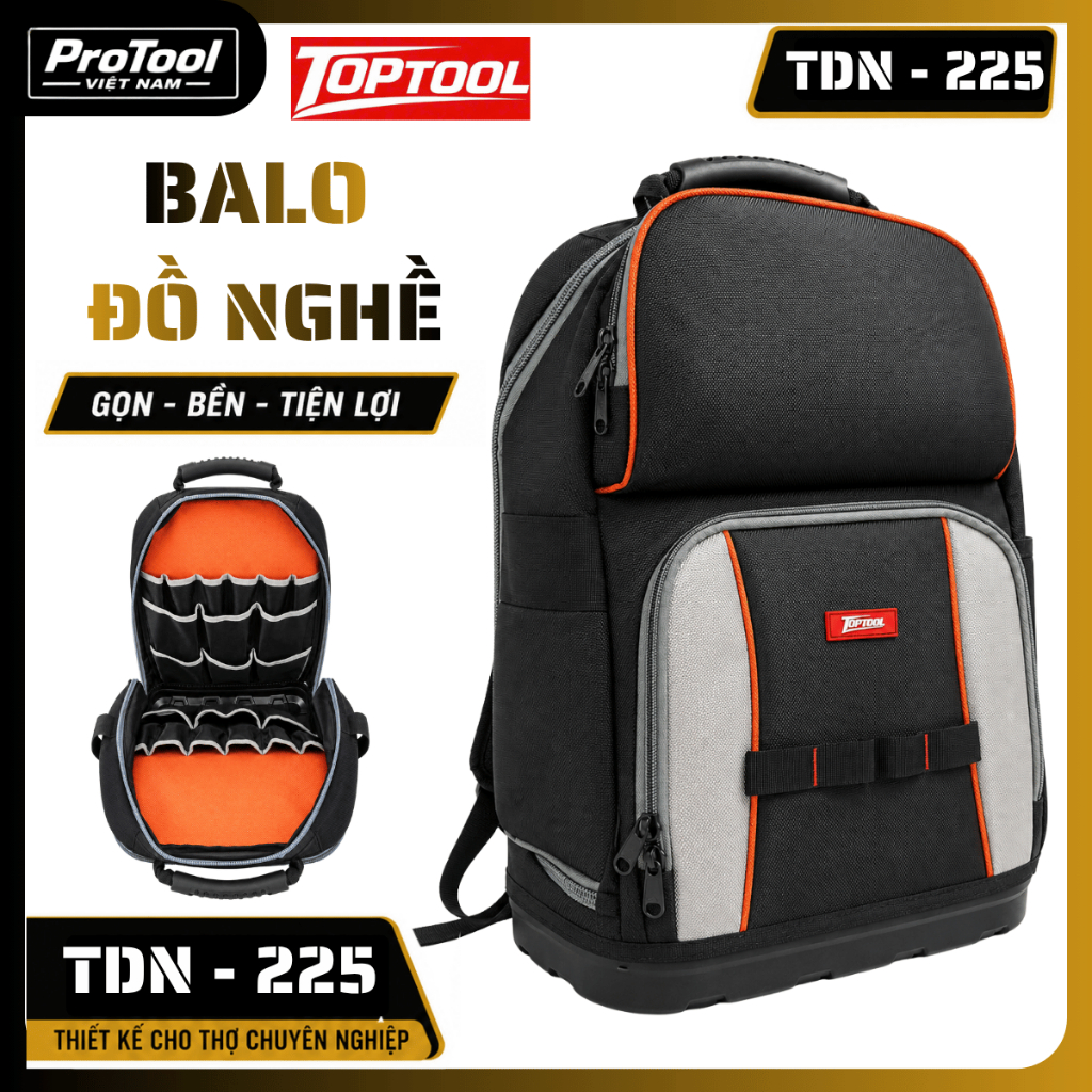 Balo Đựng Đồ Nghề Top Đồ Nghề Top Tool TDN-225 1680D Đế Nhựa Chống Nước Form Cứng Cho Thợ Điện Kỹ Th