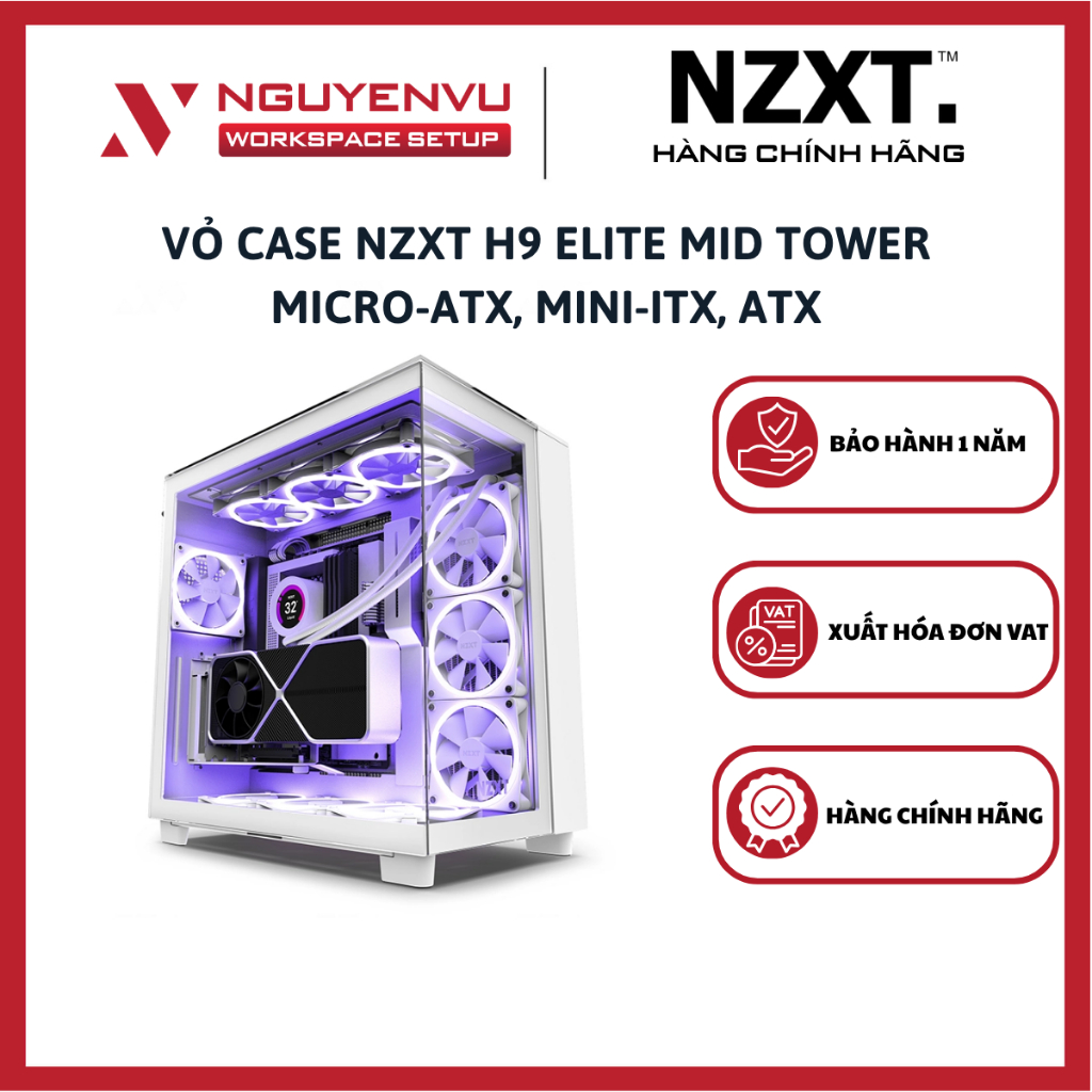 Vỏ Case NZXT H9 Elite Mid Tower (Micro-ATX, Mini-ITX, ATX) - Hàng Chính Hãng