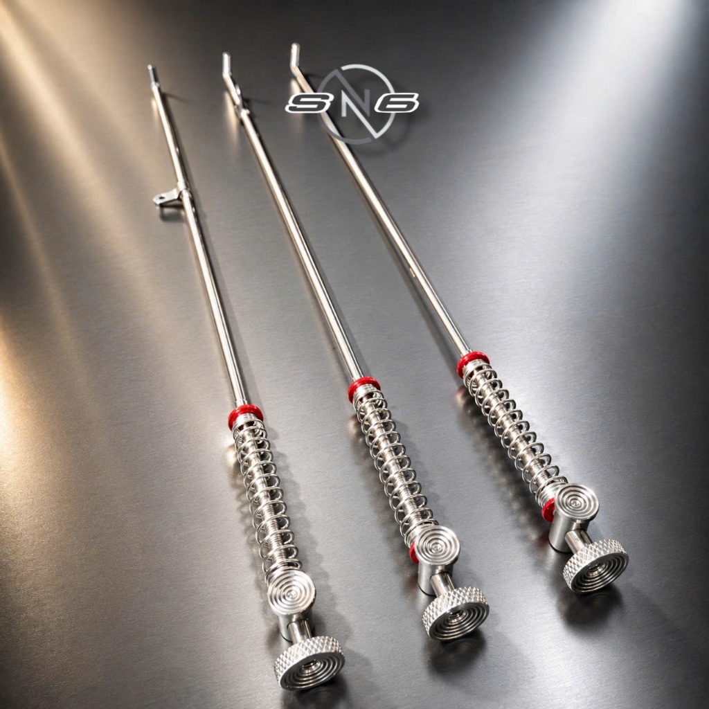 Đủa thắng inox 304 kèm núm vặn và chốt xỏ cnc bóng loáng  gắn cho dòng xe MS06