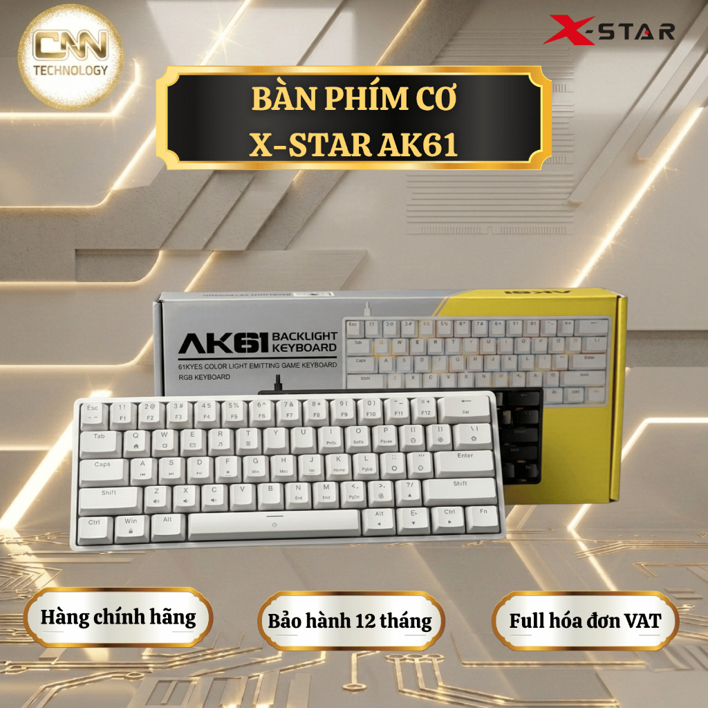 Bàn phím cơ Xstar AK61 Red Switch Gõ Cực Êm Kết nối Type C- Bảo Hành 12 Tháng