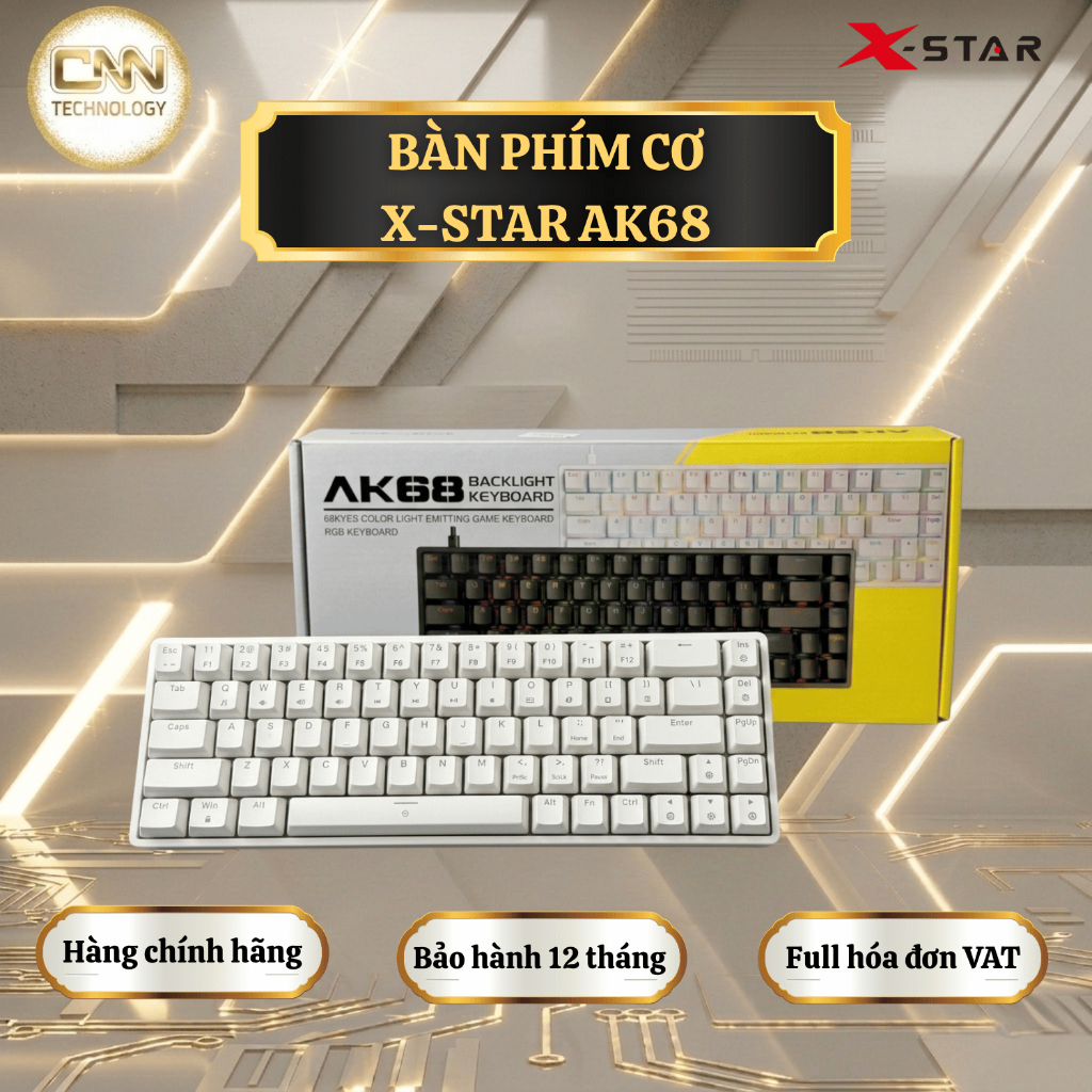 Bàn phím Cơ Xstar AK68 Red Switch Gõ Cực Êm Kết nối Type C - Bảo Hành 12 Tháng