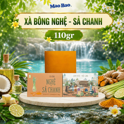 Xà Bông Nghệ - Sả Chanh Sinh Dược 110g, Giúp Hỗ Trợ Kháng Khuẩn, Dưỡng Da Thư Giãn, Hỗ Trợ Ngăn Ngừa Mụn