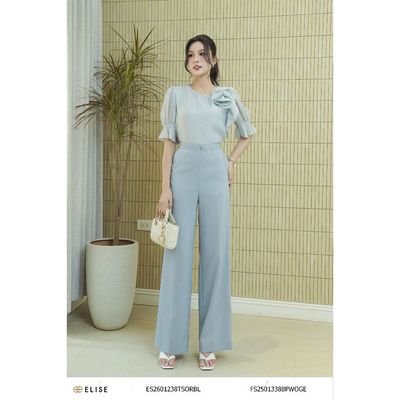 Áo tơ xanh hoa vai thiết kế Elise mã sản phẩm ES2601238TSORBL