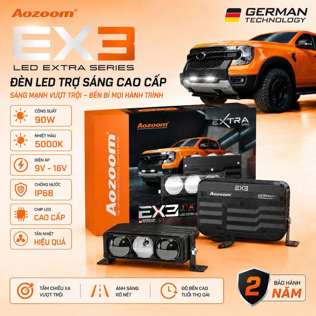 Bi cầu trợ sáng Aozoom Ex3, Đèn Bi Cầu Mini Aozoom EX3 Extra 180W Chính Hãng Bảo hành 2 year