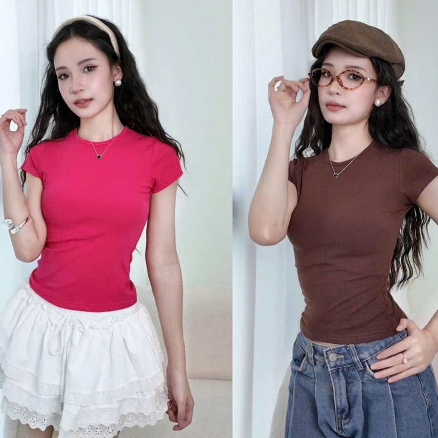 {BST Chóe lóe} Áo babytee ôm eo viền cổ thời trang nhiều màu - Suxing - SB43