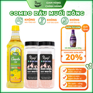 Muối hồng Hymalaya hũ 1.1kg Vipep + Dầu Hạt cải nhập khẩu Canada dùng trộn salad, chế biến món ăn - Gia vị Vipep