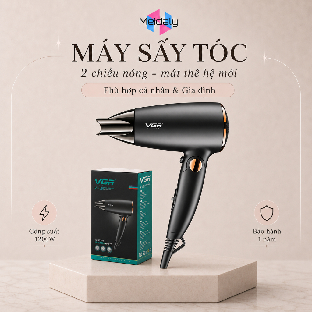 Máy Sấy Tóc VGR439 2 Chiều Nóng Mát Thế Hệ Mới - Công Suất 3000W - Phù Hợp Cá Nhân & Gia Đình - Bảo 